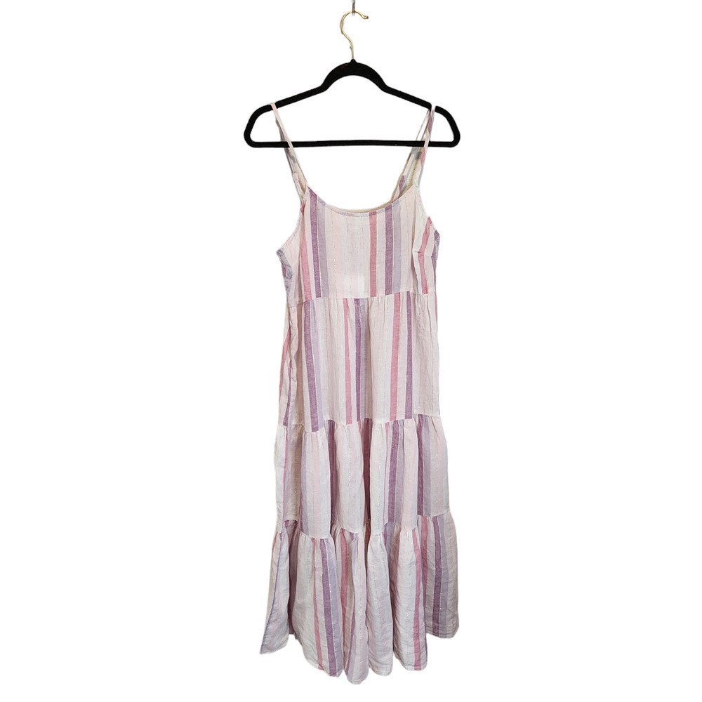 Nwt Beach Lunch Lounge Viola Stripe Adjustable Cami Tiered Smock Lana Dress L